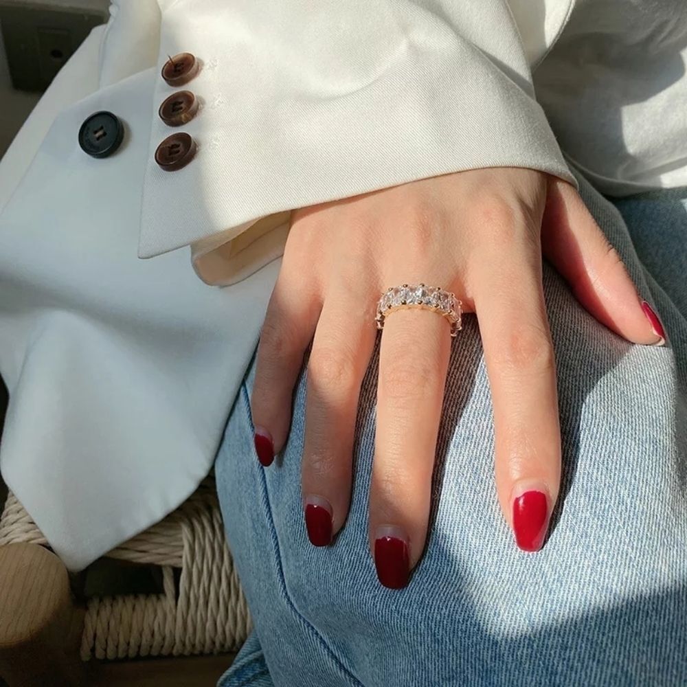 Baguette Cubic Zirconia 18K Gold Plated Stainless Steel Ring